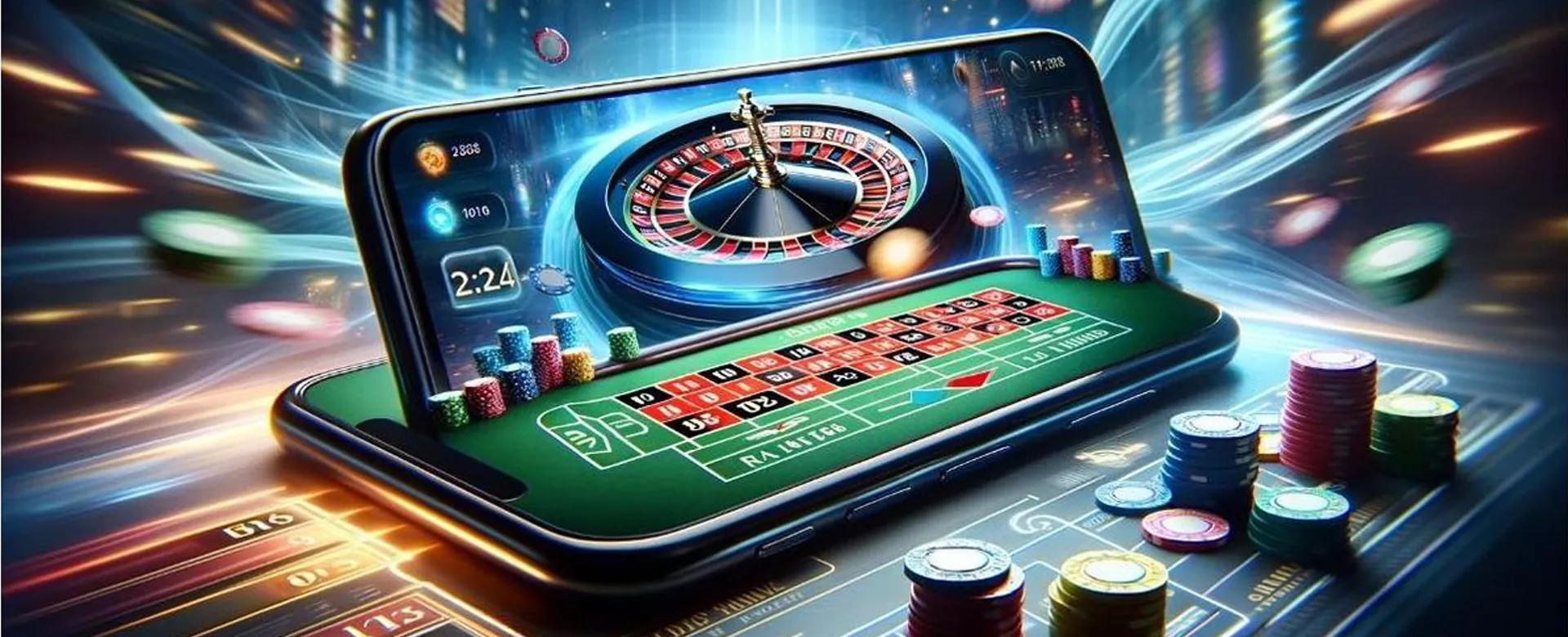 Dynamic 8k8 Casino background with vibrant game graphics